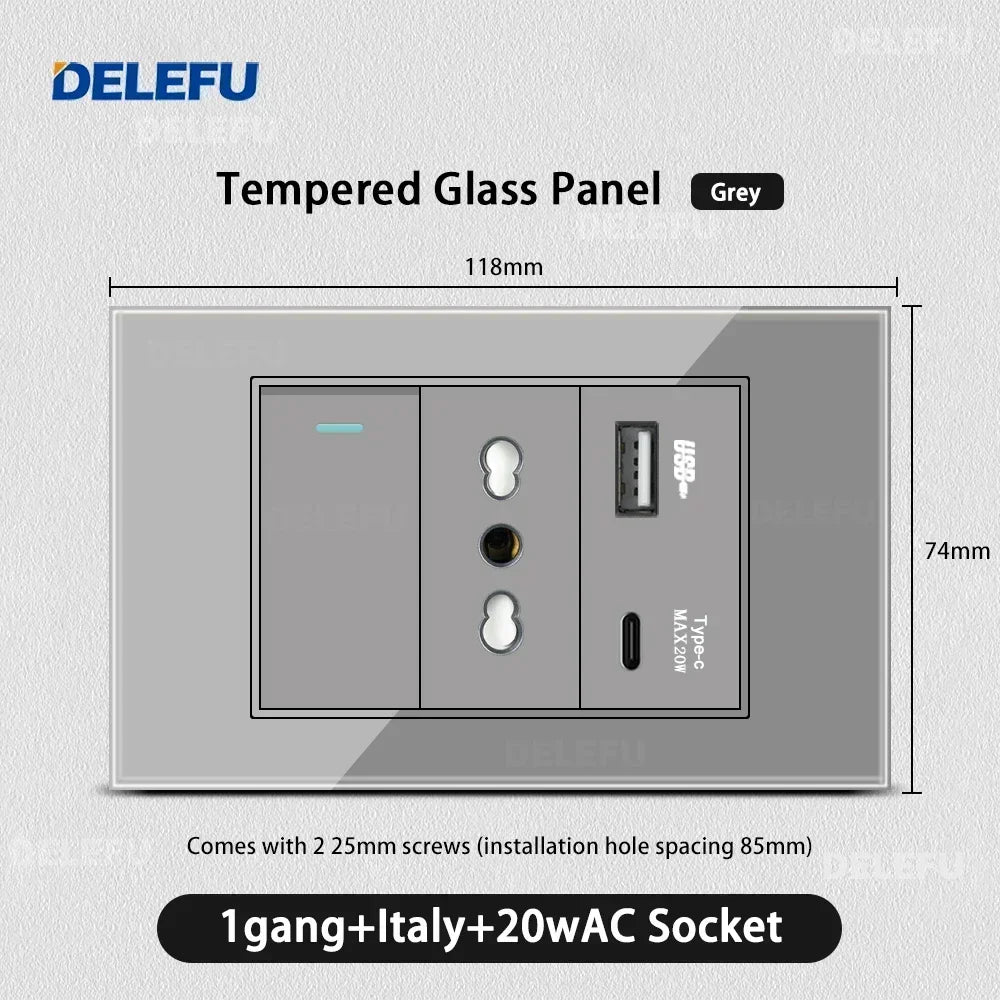 DELEFU Grey Tempered Glass Panel