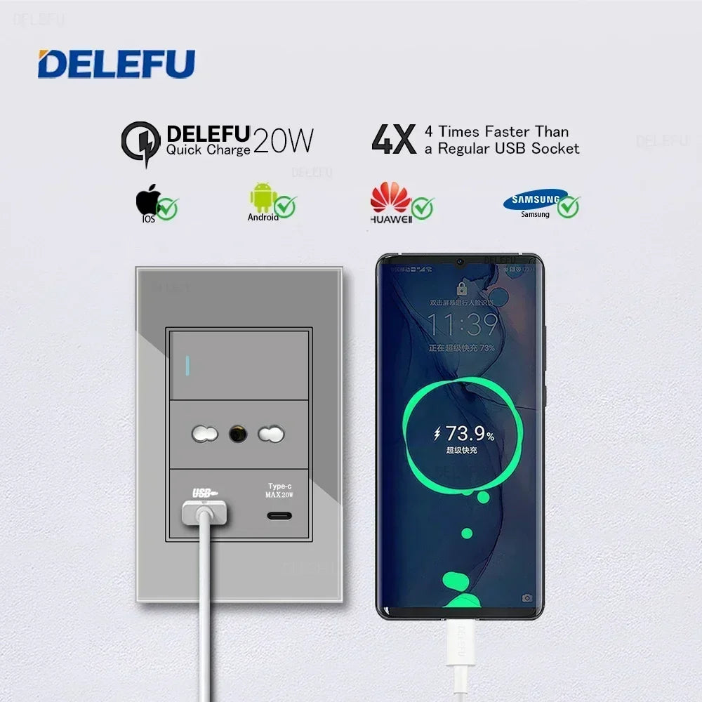 DELEFU Grey Tempered Glass Panel