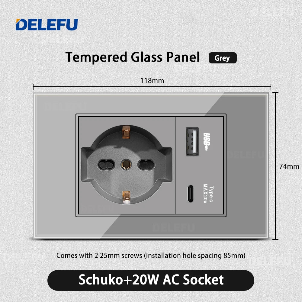 DELEFU Grey Tempered Glass Panel